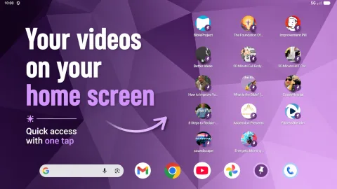 Tablet screenshot with shortcut to Youtube on home screen